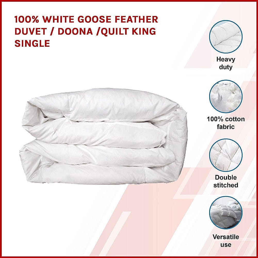 King Single Quilt - 100% White Goose Feather