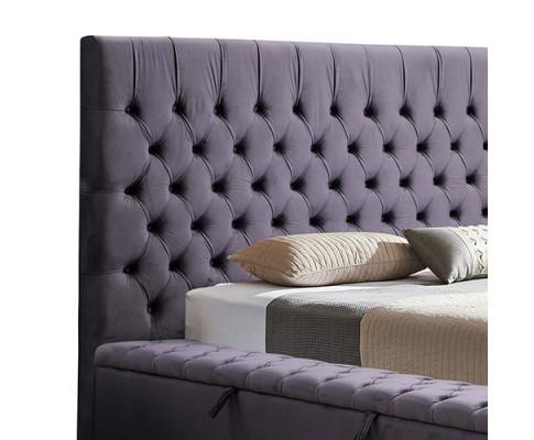 King Size Bedframe Velvet Upholstery Dark Grey