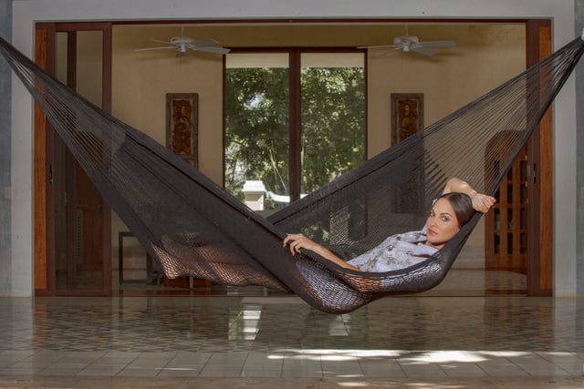 King Size Outdoor Cotton Mexican Hammock In Black