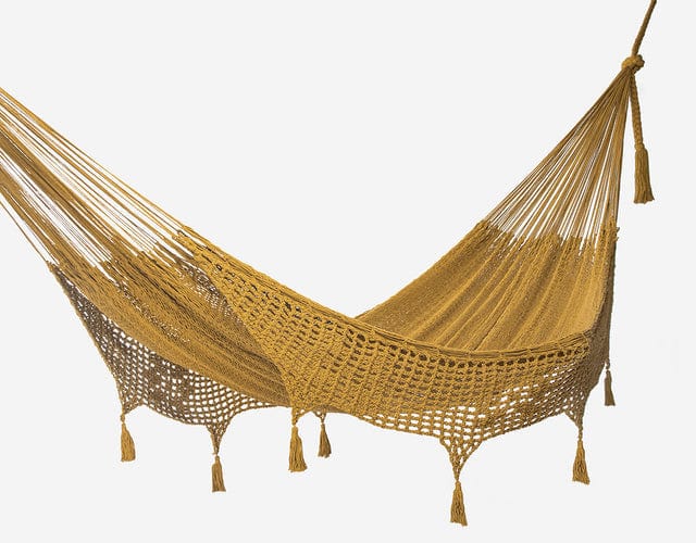 King Size Outdoor Cotton Mexican Hammock In Mustard