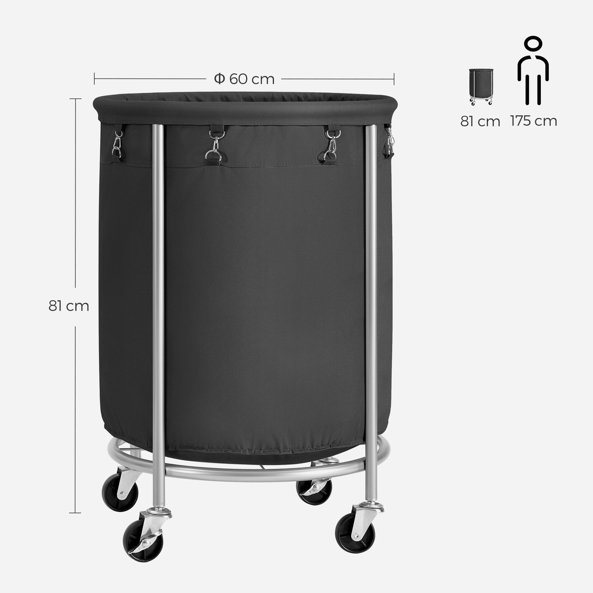 Laundry Basket with Wheels Black