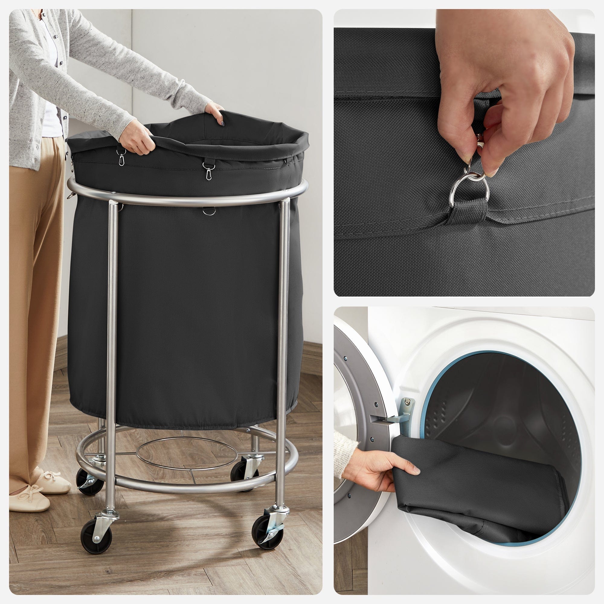 Laundry Basket with Wheels Black