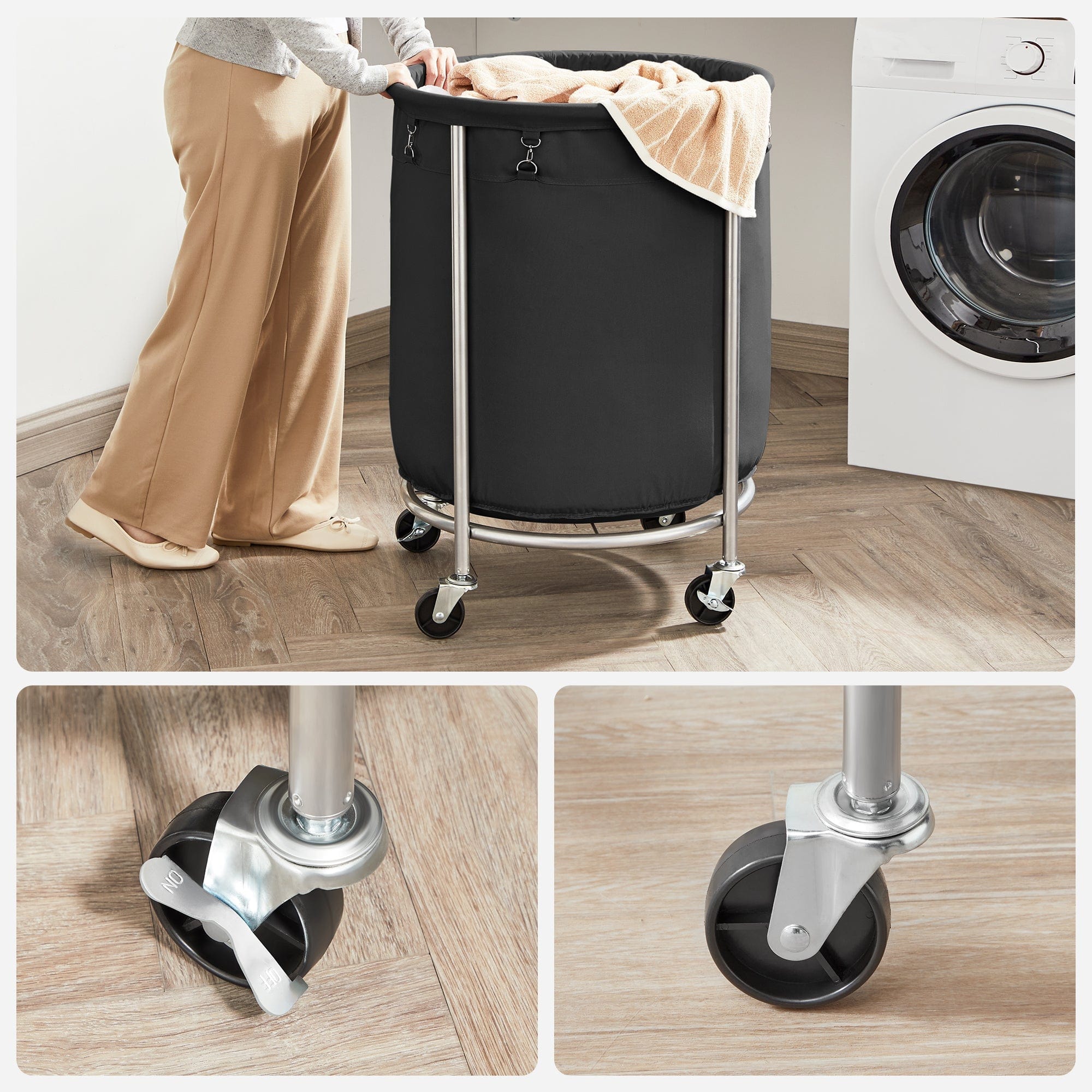 Laundry Basket with Wheels Black