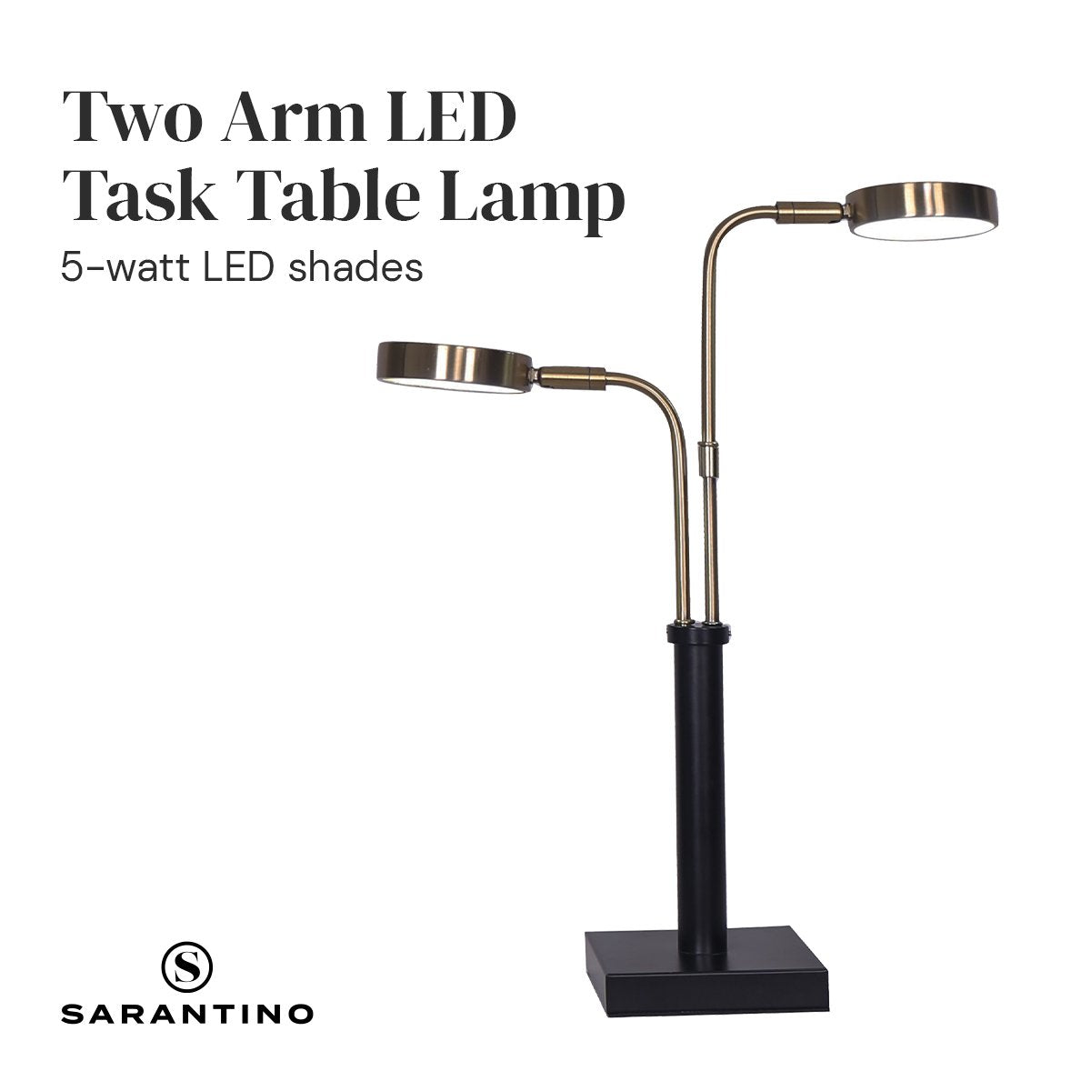 LED Metal Table Lamp with 2 Lights Brushed Gold Black Finish