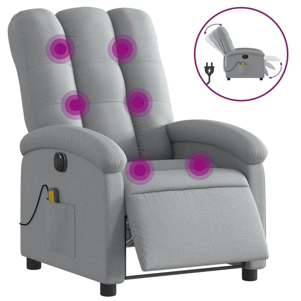 Light Grey Fabric Electric Massage Recliner Chair