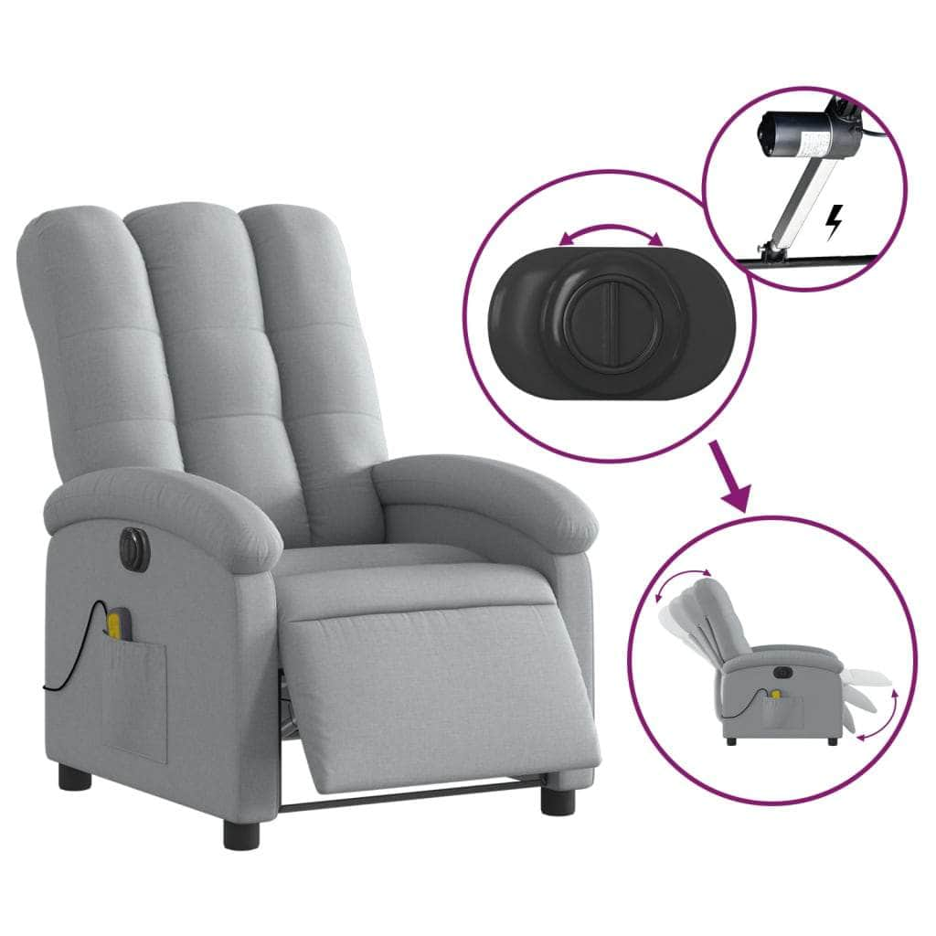 Light Grey Fabric Electric Massage Recliner Chair