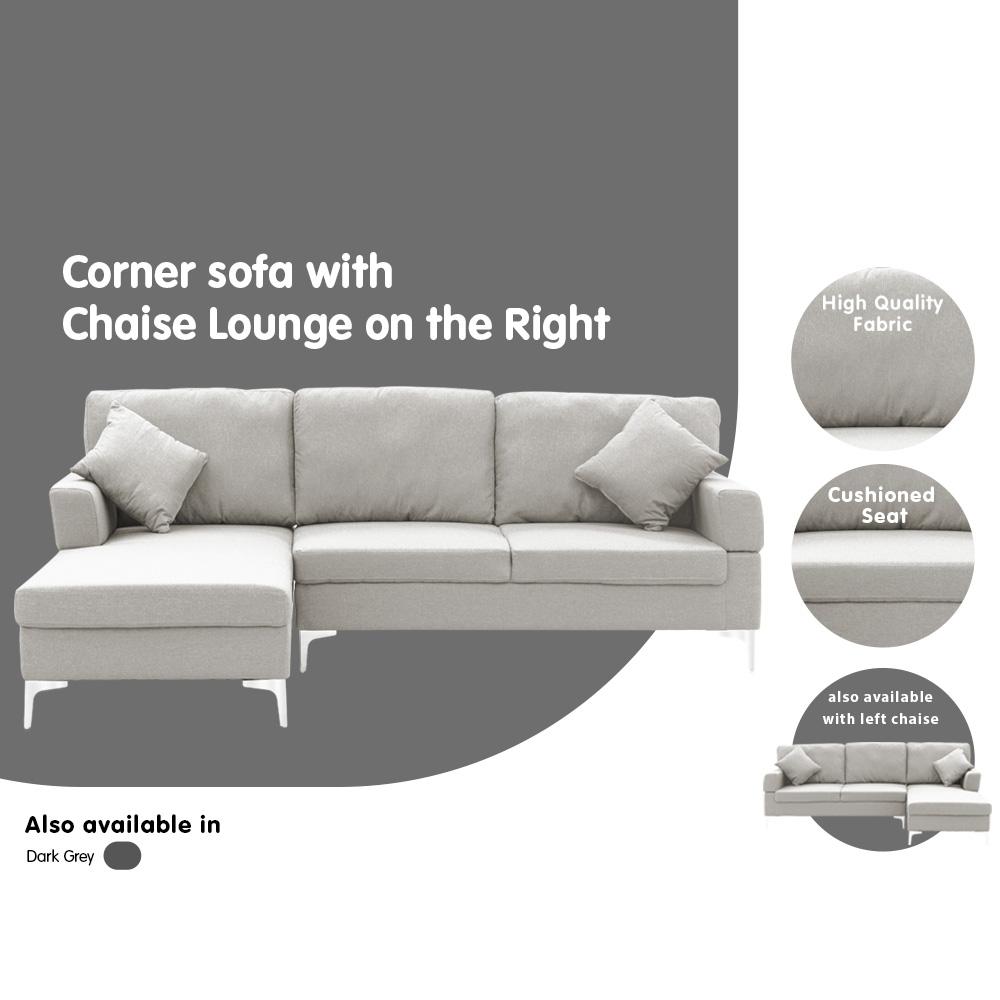 indoor furniture Linen Corner Sofa Couch Lounge with Chaise Seat Light Grey