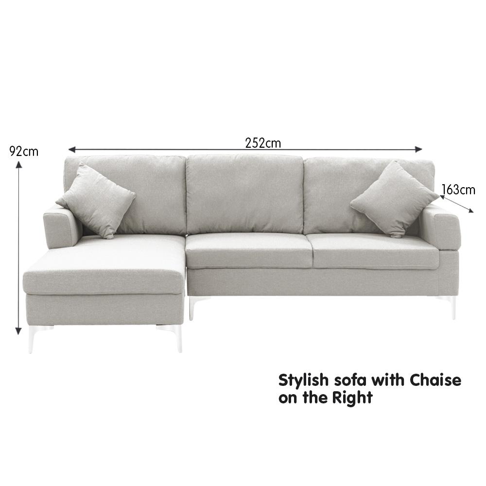 indoor furniture Linen Corner Sofa Couch Lounge with Chaise Seat Light Grey