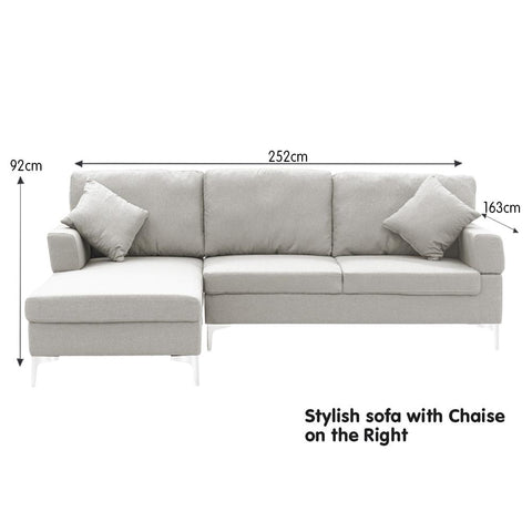 Linen Corner Sofa Couch Lounge with Chaise Seat Light Grey