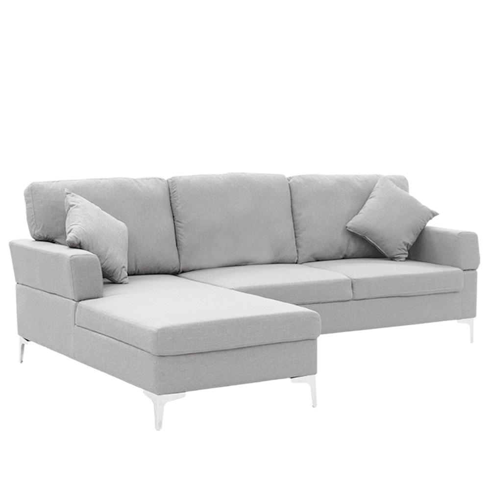 indoor furniture Linen Corner Sofa Couch Lounge with Chaise Seat Light Grey