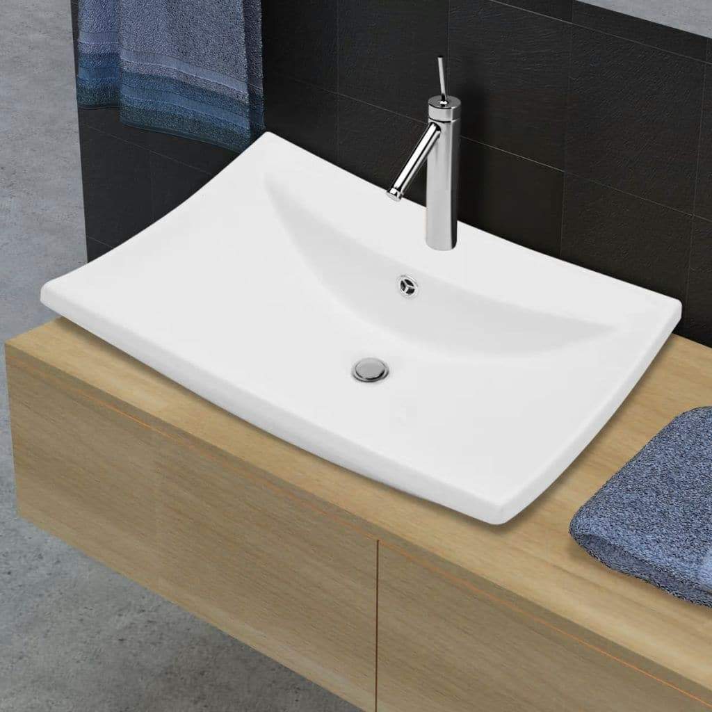 vidaxl35- Luxury Ceramic Basin Rectangular with Overflow & Faucet Hole