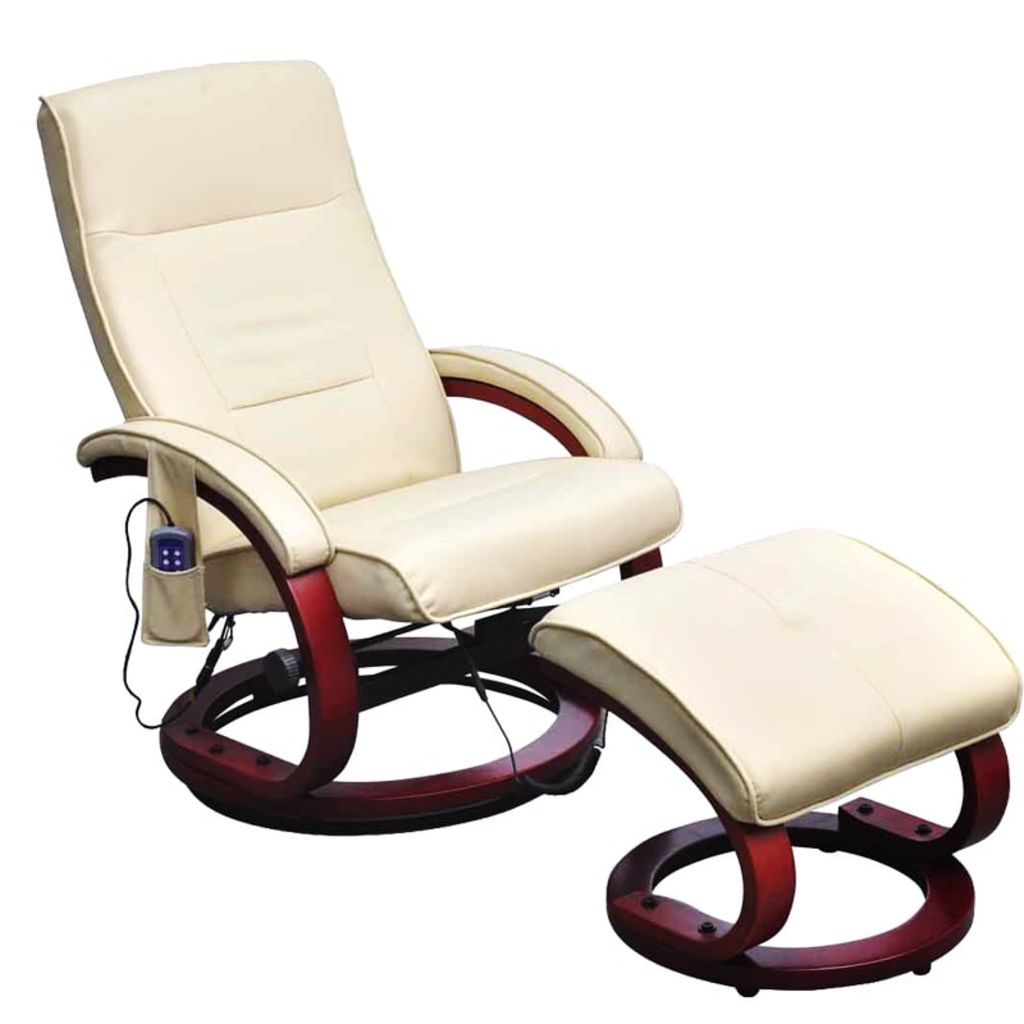 Massage Chair with Footstool Cream Leather