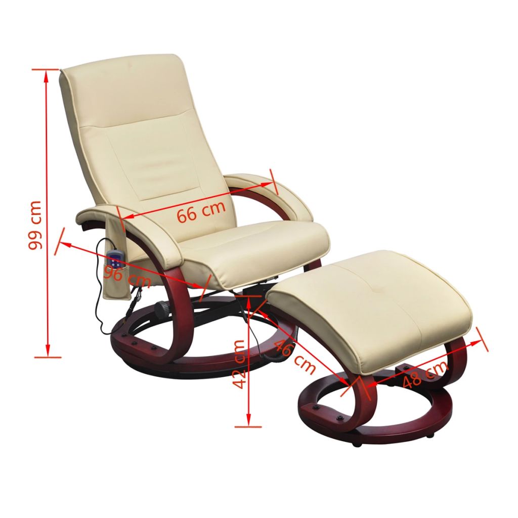 Massage Chair with Footstool Cream Leather