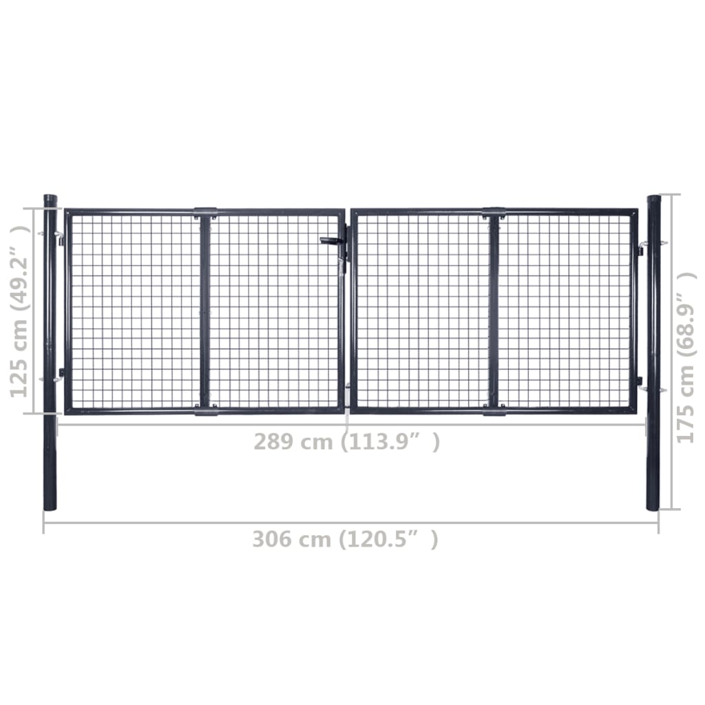 Mesh Garden Gate Galvanised Steel 289x125 cm Grey