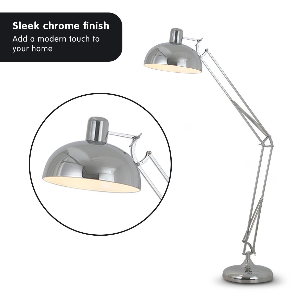 Metal Architect Floor Lamp Shade Adjustable Height - Chrome