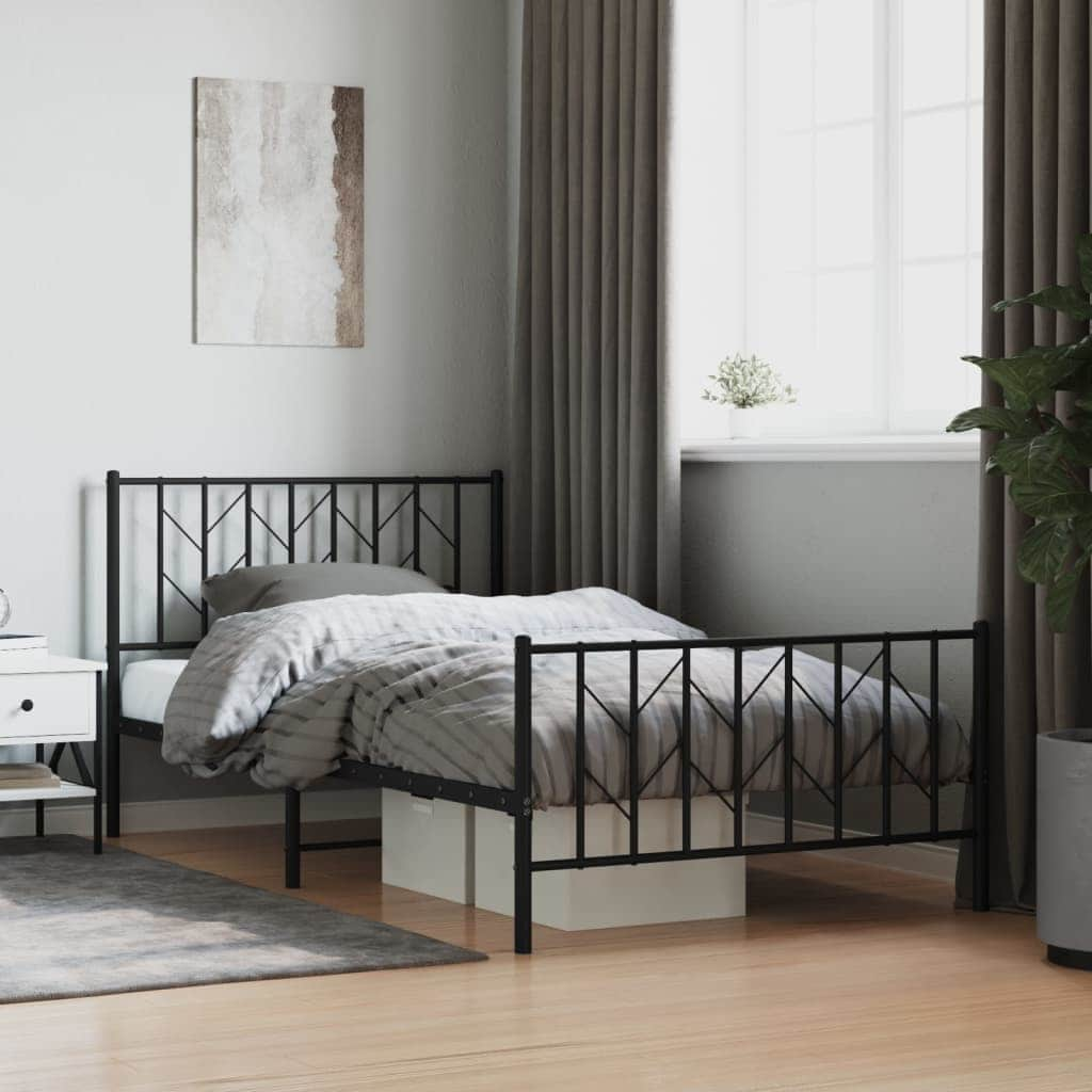 Metal Bed Frame with Headboard and Footboard White