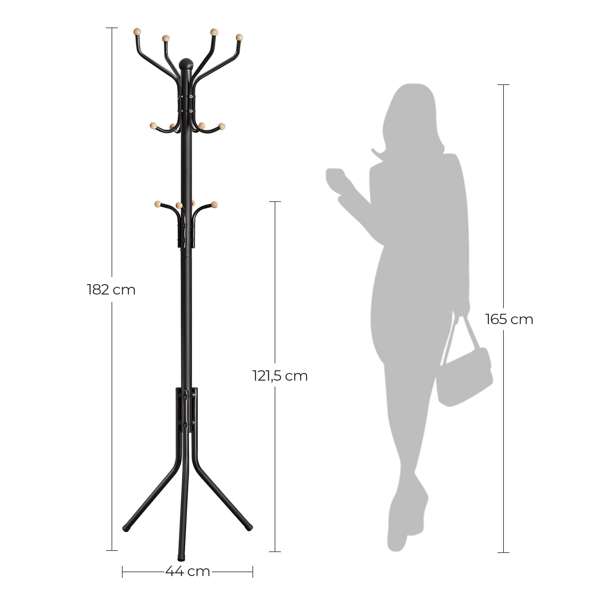 Metal Coat Rack 182 cm Tall Hall Tree Black