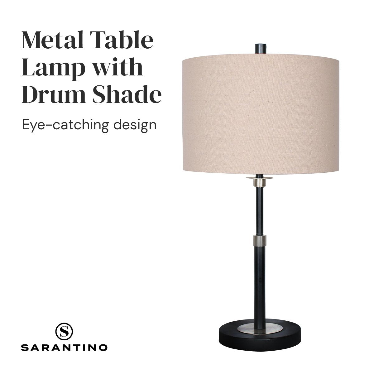 Metal Table Lamp with Linen Drum Shade