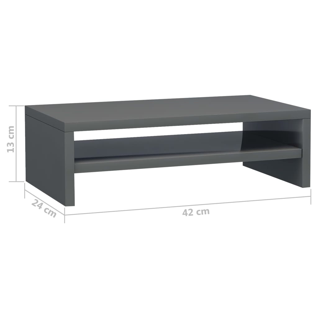 Monitor Stand High Gloss Grey 42x24x13 cm Chipboard