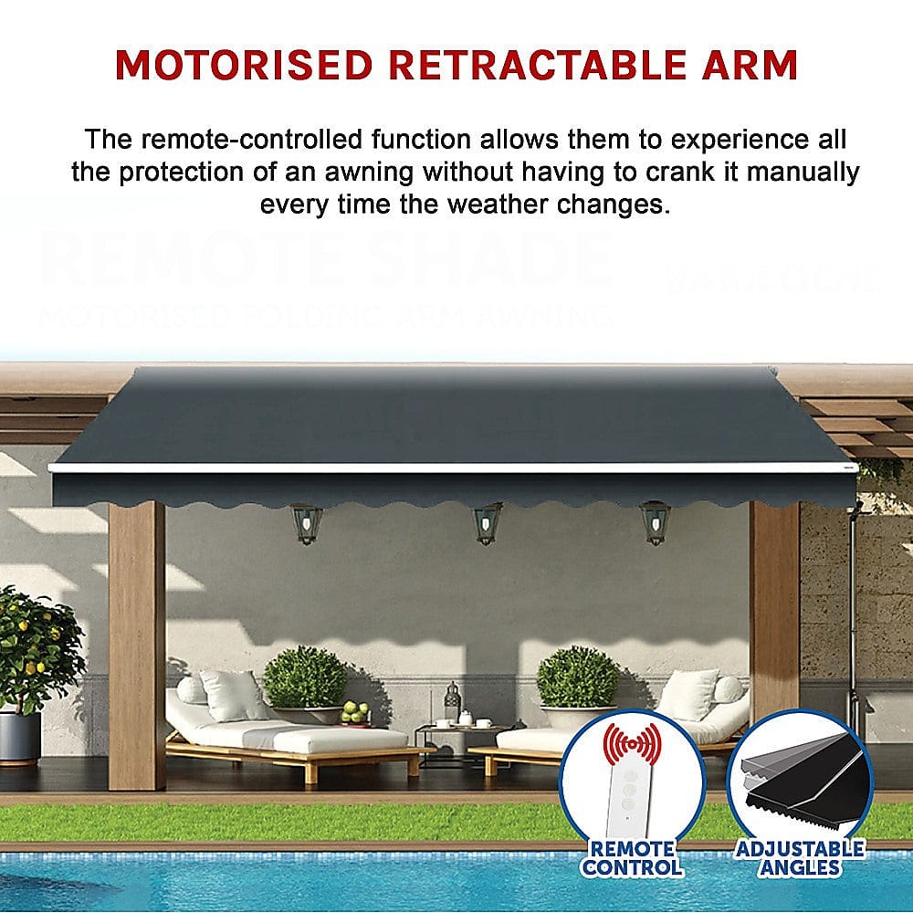 Motorised Outdoor Folding Arm Awning Canopy Grey