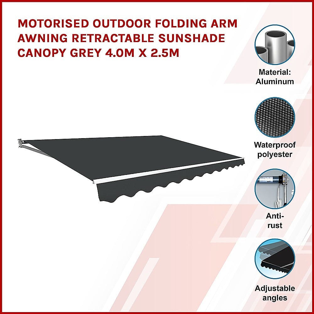 Motorised Outdoor Folding Arm Awning Retractable Sunshade Grey