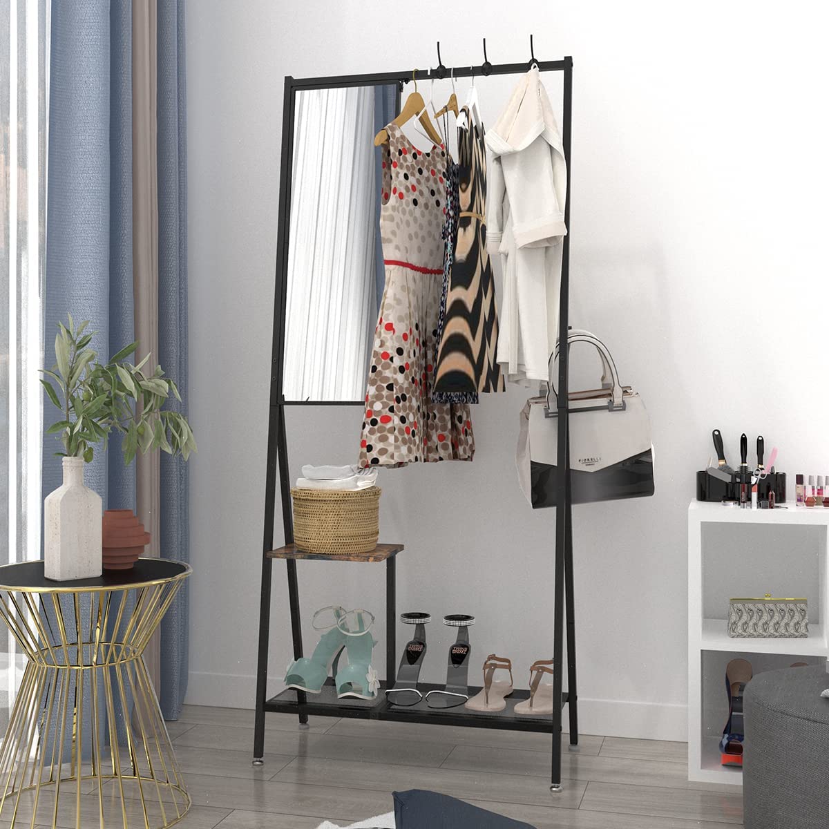 Multifunctional 5 In 1 Coat rack Entryway Hall Tree with Shoe Storage and Dressing Mirror