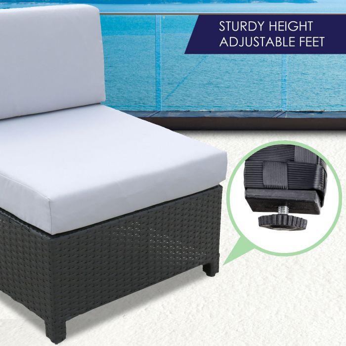 Outdoor 7 Piece Rattan Sofa Set - Black Coating & Grey Seats (7 Boxes)