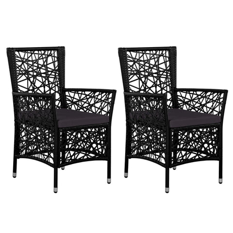 Outdoor Chairs 2 pcs with Cushions Poly Rattan Black