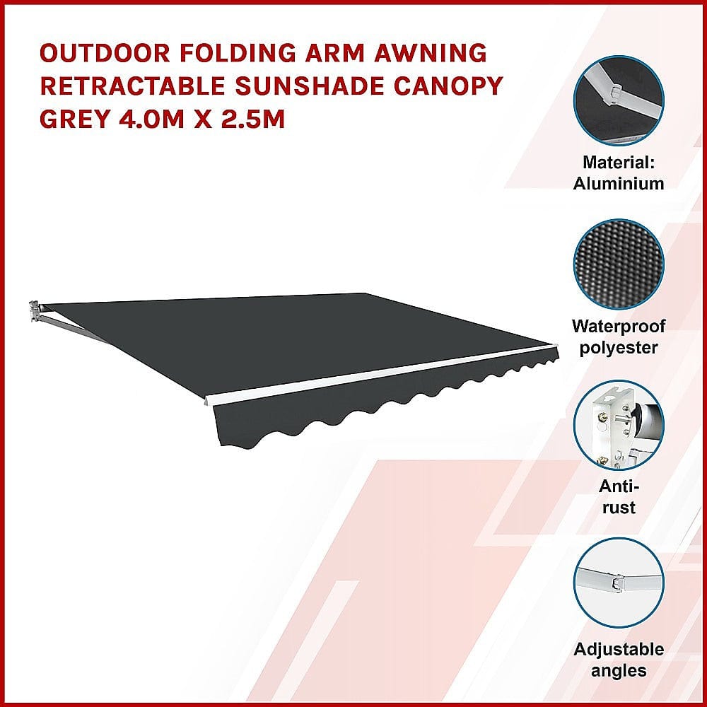 Outdoor Folding Arm Awning Retractable Sunshade Canopy Grey