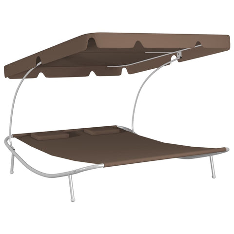 Outdoor Lounge Bed with Canopy & Pillows Brown