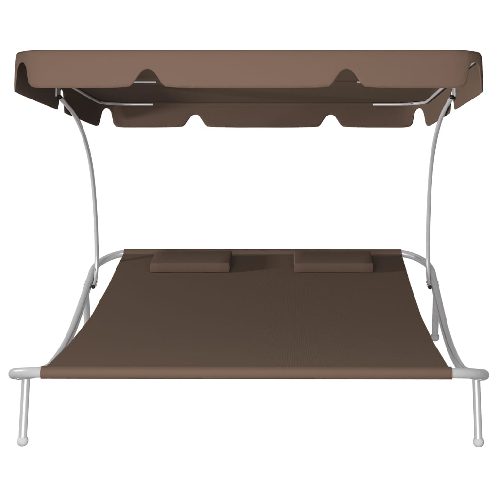 Outdoor Lounge Bed with Canopy & Pillows Brown