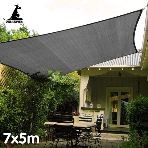 Outdoor Sun Shade Sail Canopy Grey Rectangle 7 x 5M