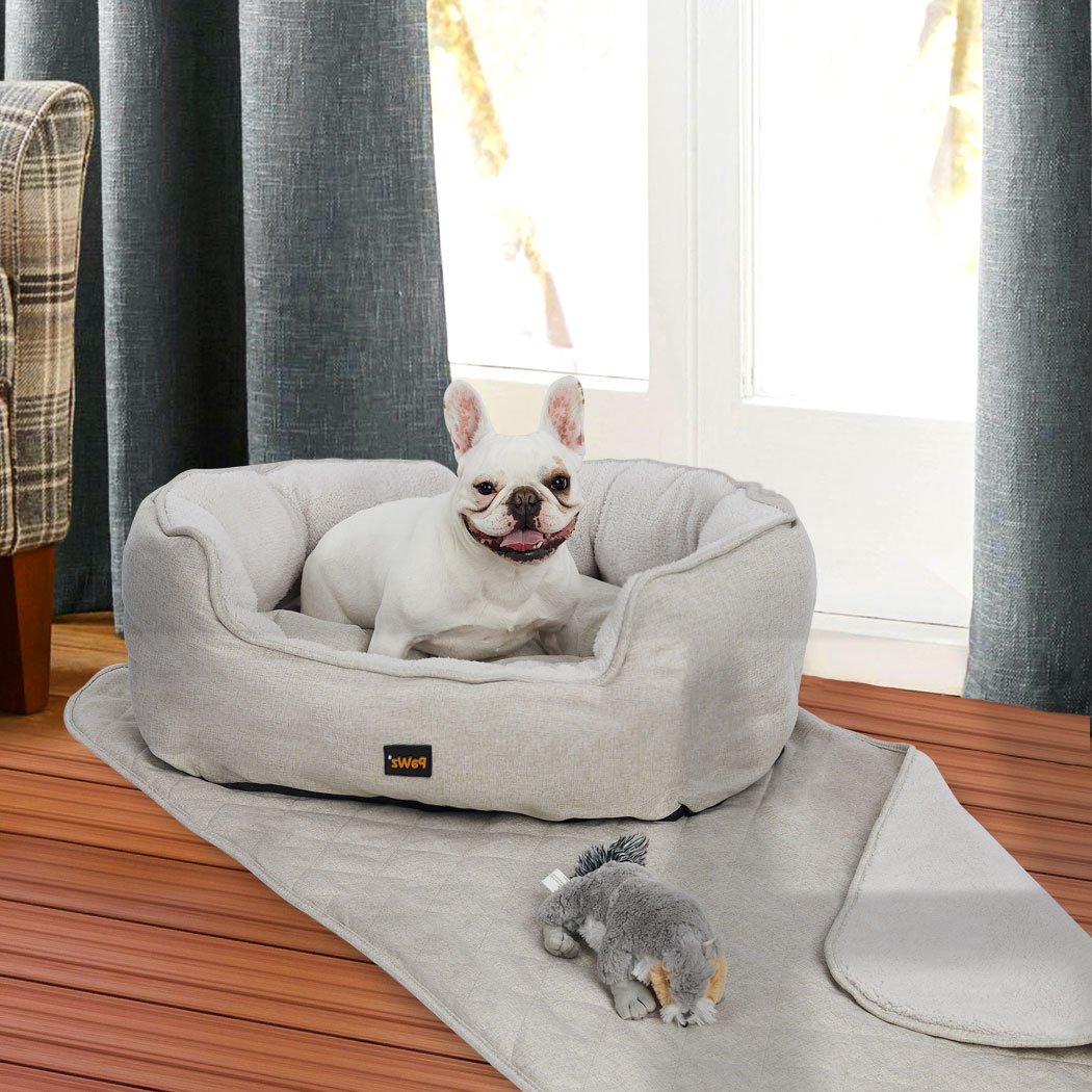 Pet Bed Set Pet Bed Set Dog Cat Quilted Blanket Beige L