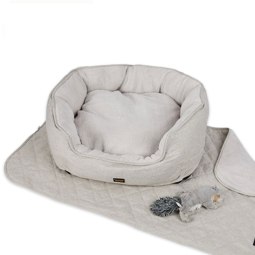 Pet Bed Set Pet Bed Set Dog Cat Quilted Blanket Beige L