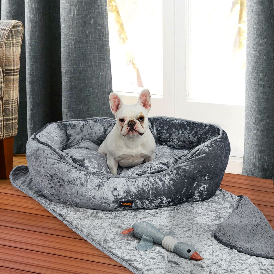 Pet Bed Set Pet Bed Set Dog Cat Quilted Blanket Grey XL