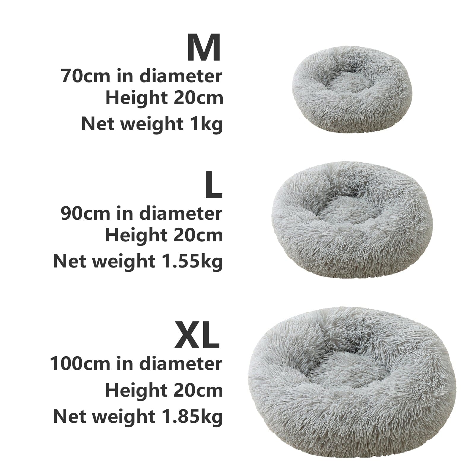 Pet Dog Bed Bedding Warm Plush Round Comfortable Dog Nest Light Grey Large 90cm Large