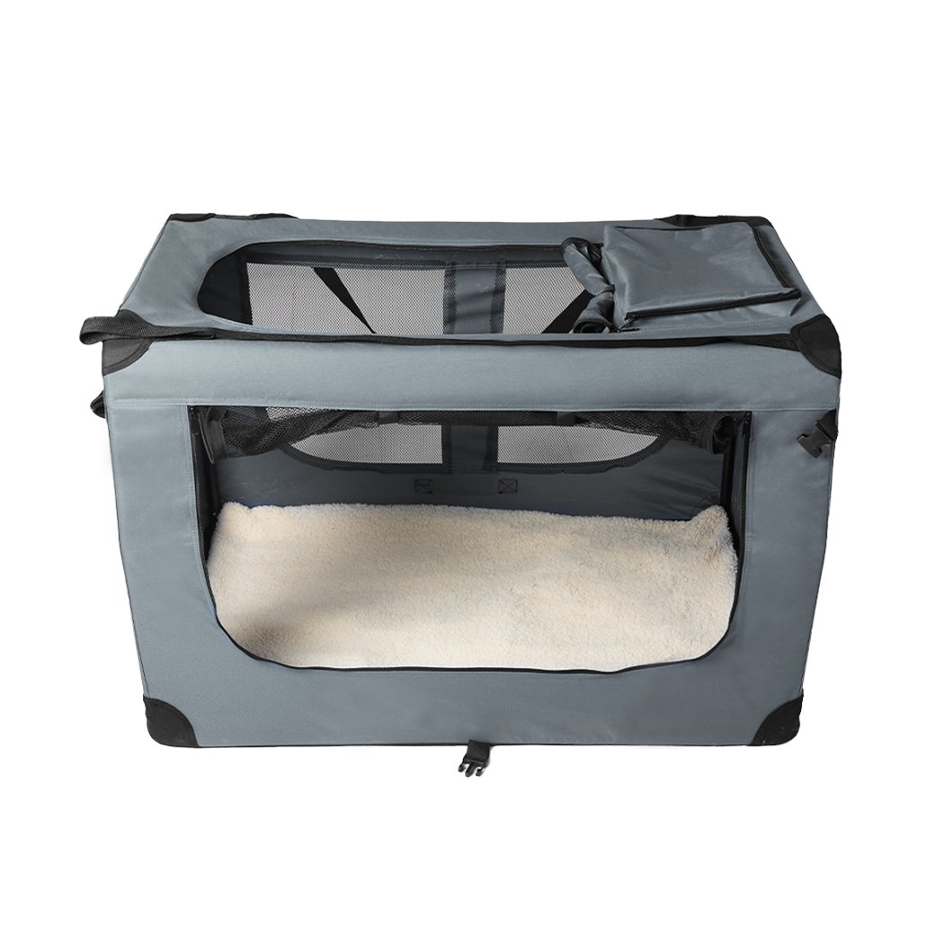 Pet Products Pet Travel Carrier Kennel Folding Soft Sided Dog Crate For Car Cage Large Grey L