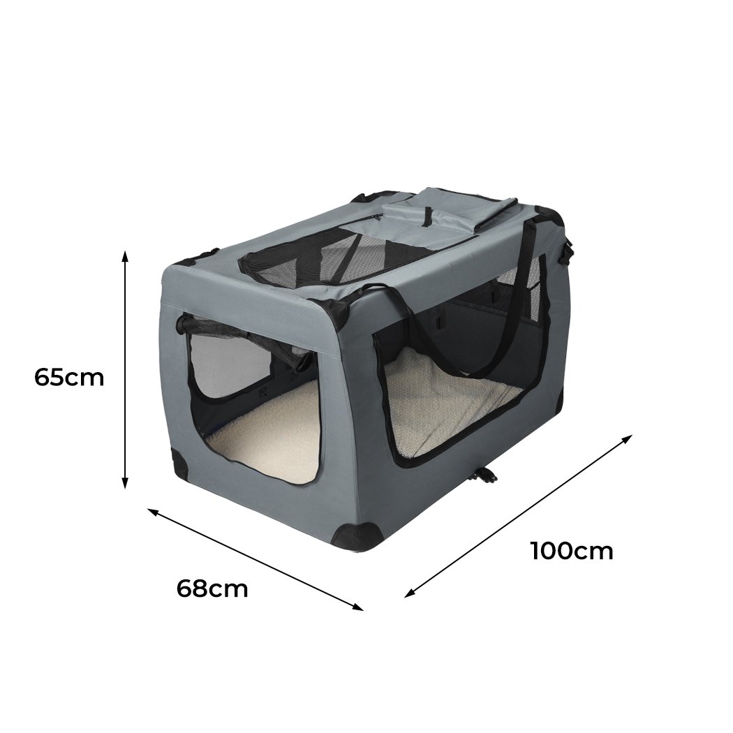 Pet Products Pet Travel Carrier Kennel Folding Soft Sided Dog Crate For Car Cage Large Grey L