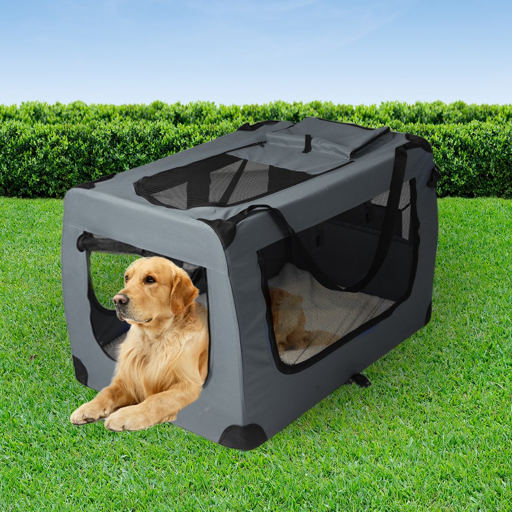 Pet Products Pet Travel Carrier Kennel Folding Soft Sided Dog Crate For Car Cage Large Grey L