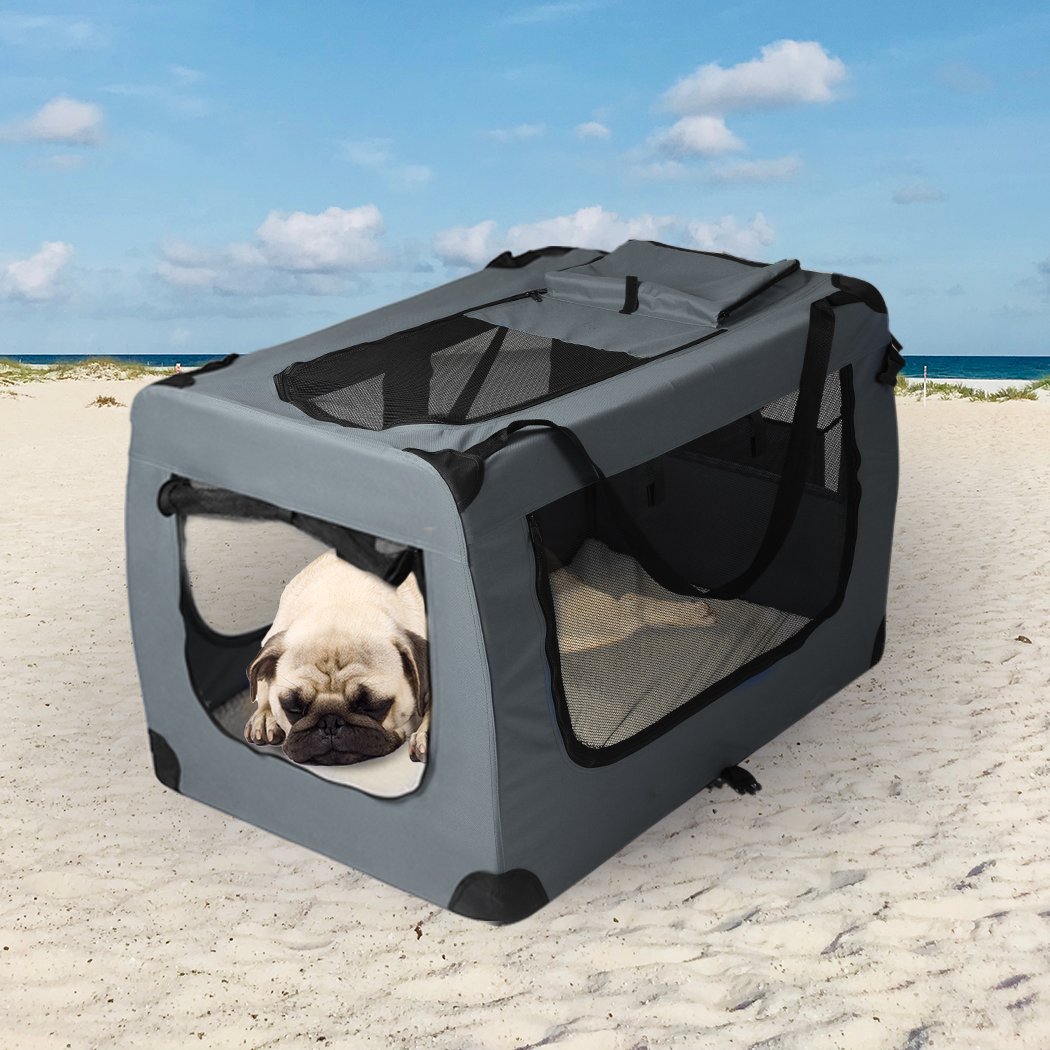 Pet Products Pet Travel Carrier Kennel Folding Soft Sided Dog Crate For Car Cage Large Grey M