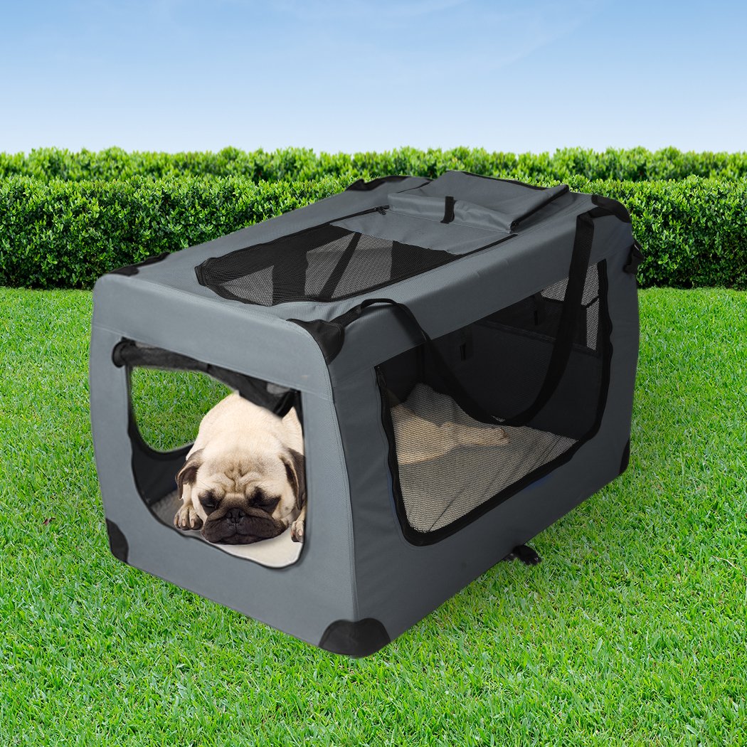 Pet Products Pet Travel Carrier Kennel Folding Soft Sided Dog Crate For Car Cage Large Grey M