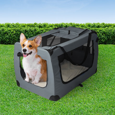 Pet Products Pet Travel Carrier Kennel Folding Soft Sided Dog Crate For Car Cage Large Grey S