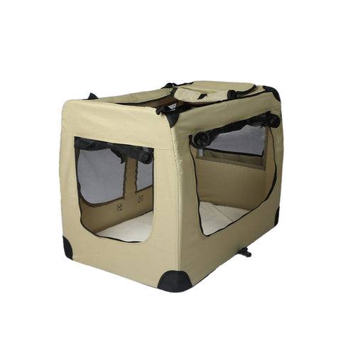 Pet Travel Carrier Kennel Folding Soft Sided Dog Crate For Car Cage Large Khaki S