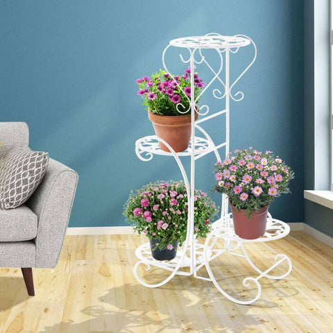 Plant Stand Outdoor Indoor Metal Flower Pots Rack-White