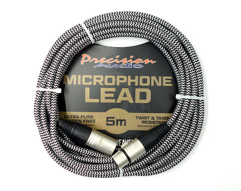 Precision Audio 5 Pack Xlr To Xlr Braided Studio Microphone Lead Low Noise Silver 5M