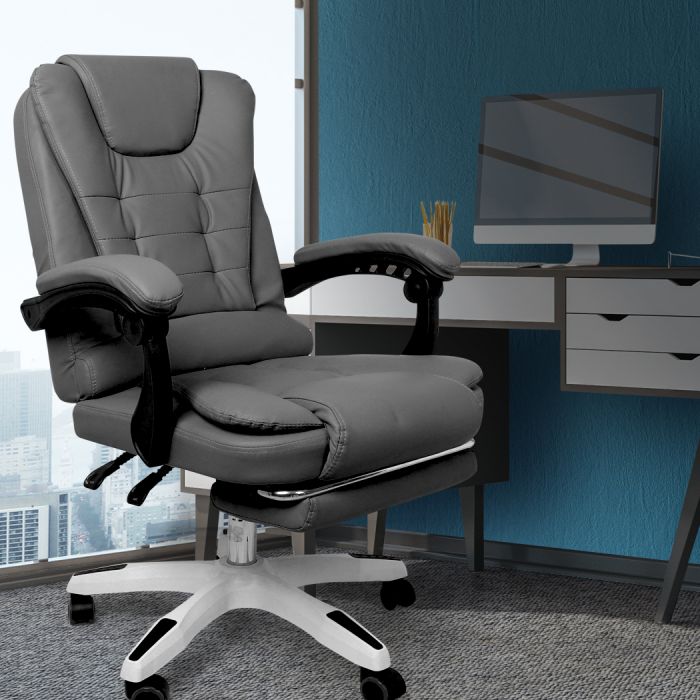 Premium PU leather Gaming Office Chair Executive Footrest-Grey