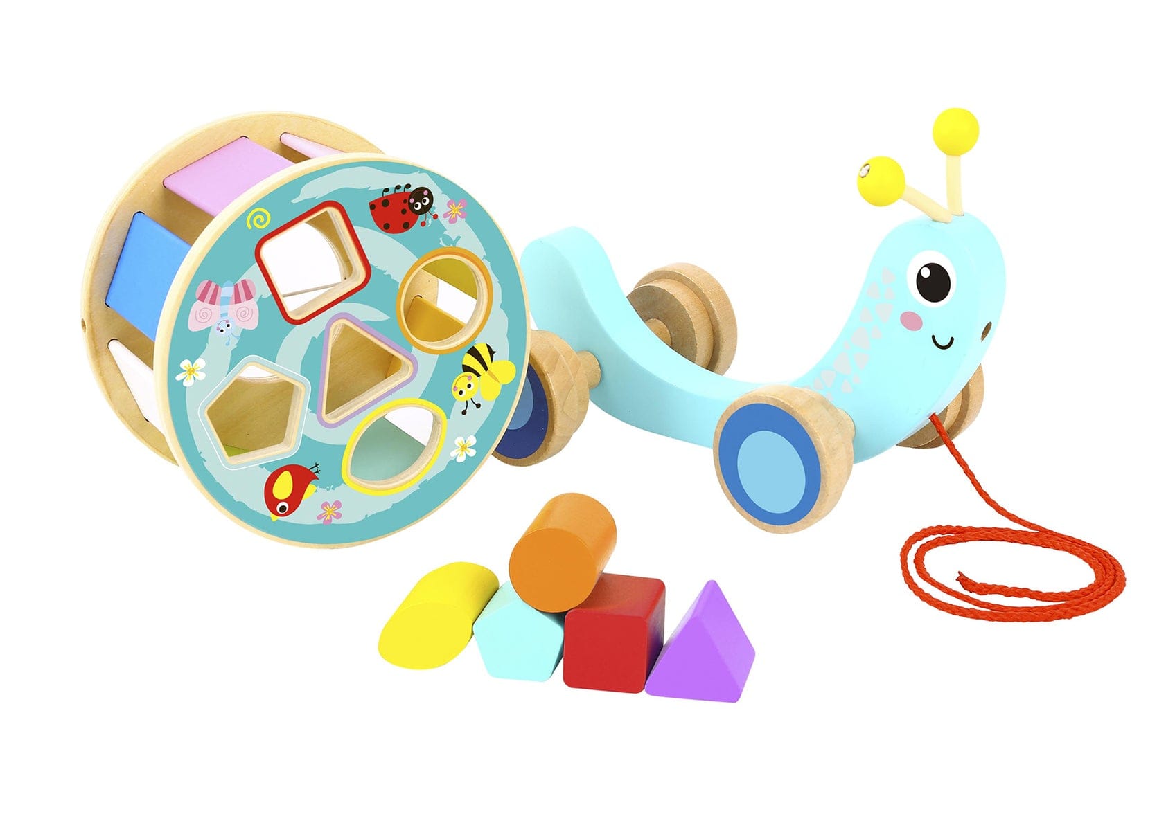 Pull Along Snail With Rolling Wheel & Blocks