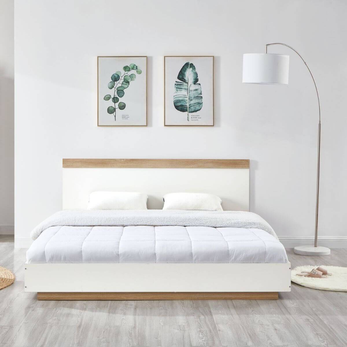 Bedroom Queen Size Bed Frame White Oak