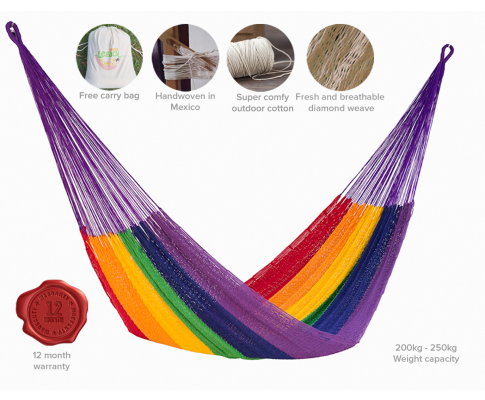 Hammock Queen Size Outdoor Cotton Hammock in Rainbow