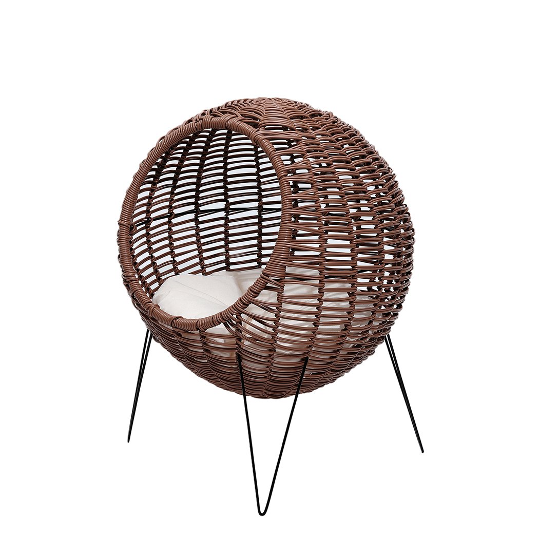 Pet Products Rattan Pet Bed Elevated Cat Dog House Round Wicker Basket Kennel Egg Shape